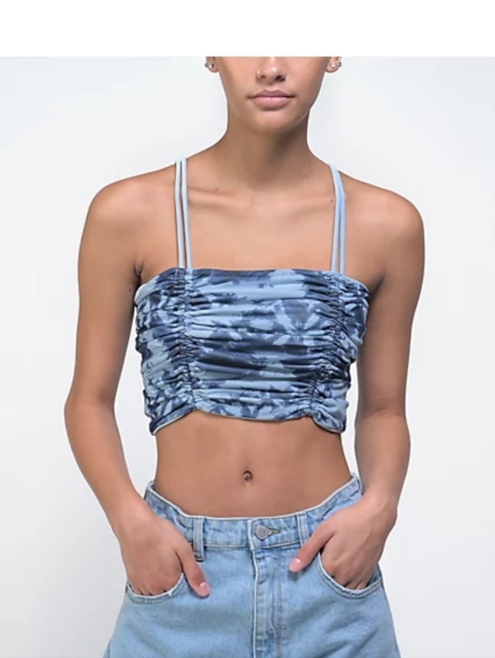 FILA Allanis Ruched Blue Tie Dye Cami Cropped Tank Top Womens size Large